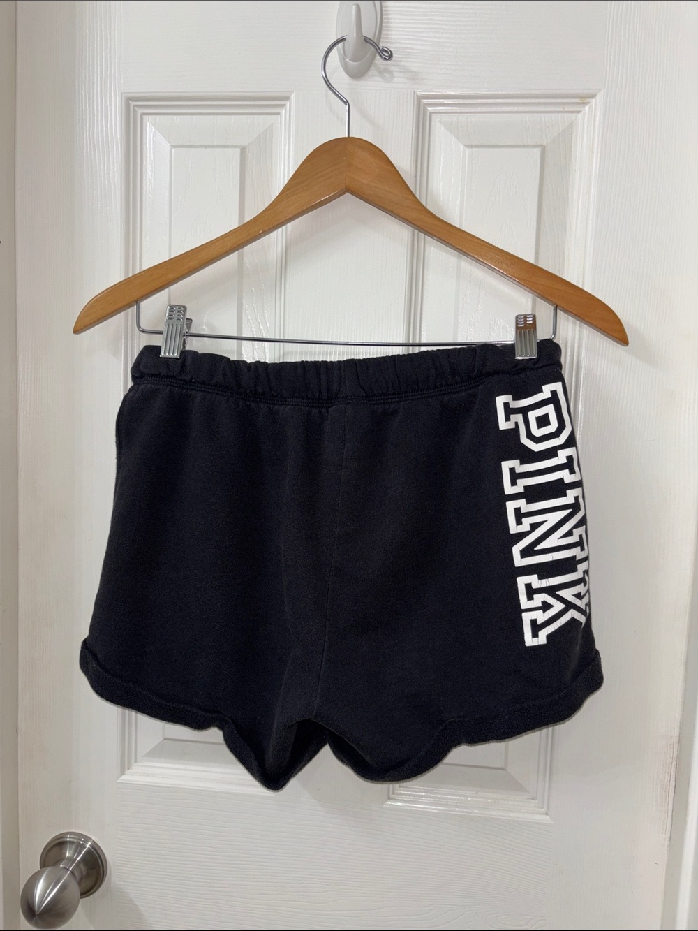 PINK Victoria's Secret Black Athletic Lounge Shorts with White Logo